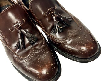 Mocasines con borlas y punta de ala de cuero marrón de MoD para hombre de Executive Imperials Vintage, 10,5 1/2 D