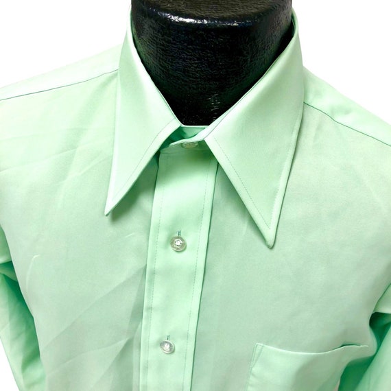 Vtg 70's Van Heusen Mint Green DISCO Hippie Butte… - image 2