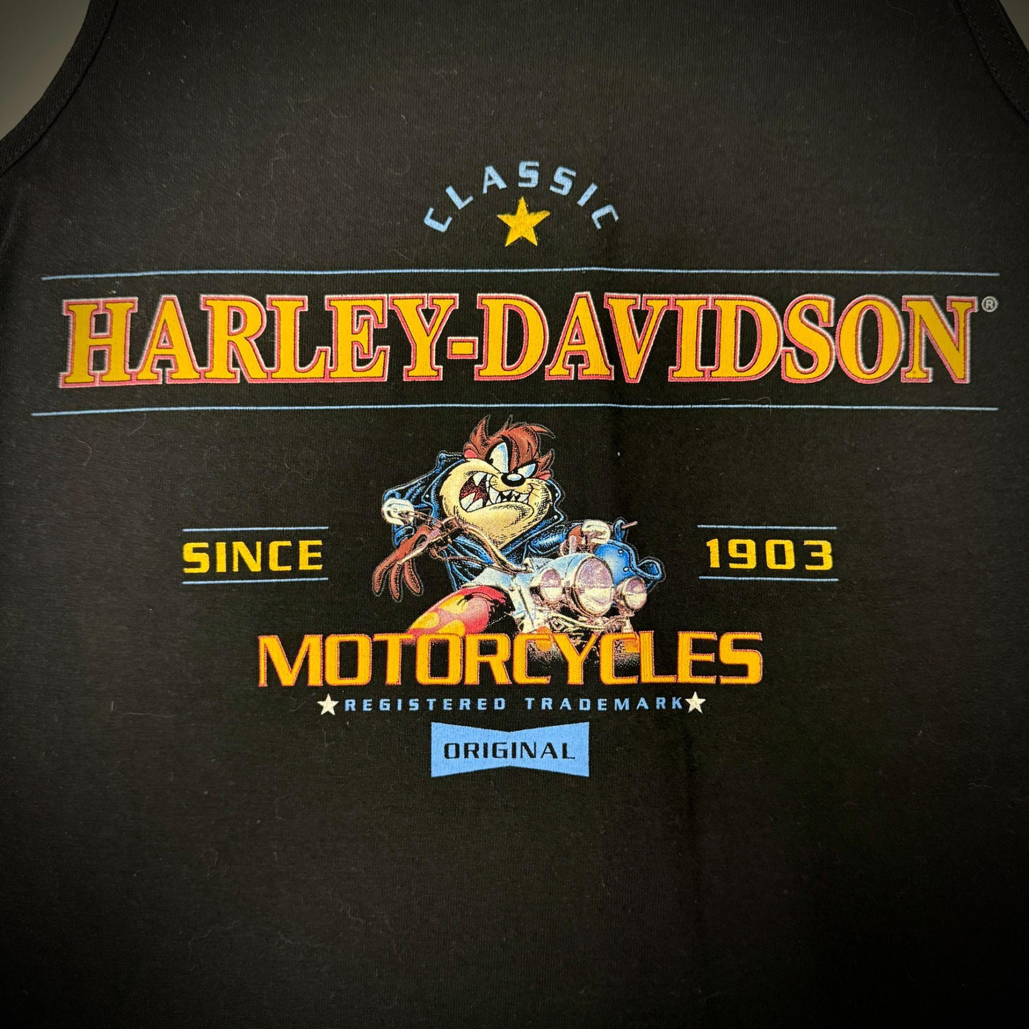 Nos Vintage 90's HARLEY DAVIDSON Looney Tunes Tank Top TASMANIAN