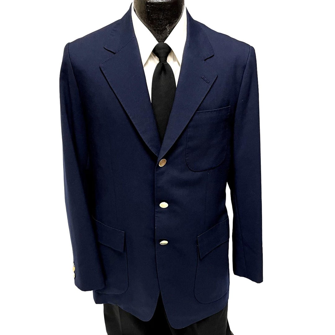 Vintage BESPOKE Men's Navy BLUE Sport Coat GOLD Btn Jacket Surgeon