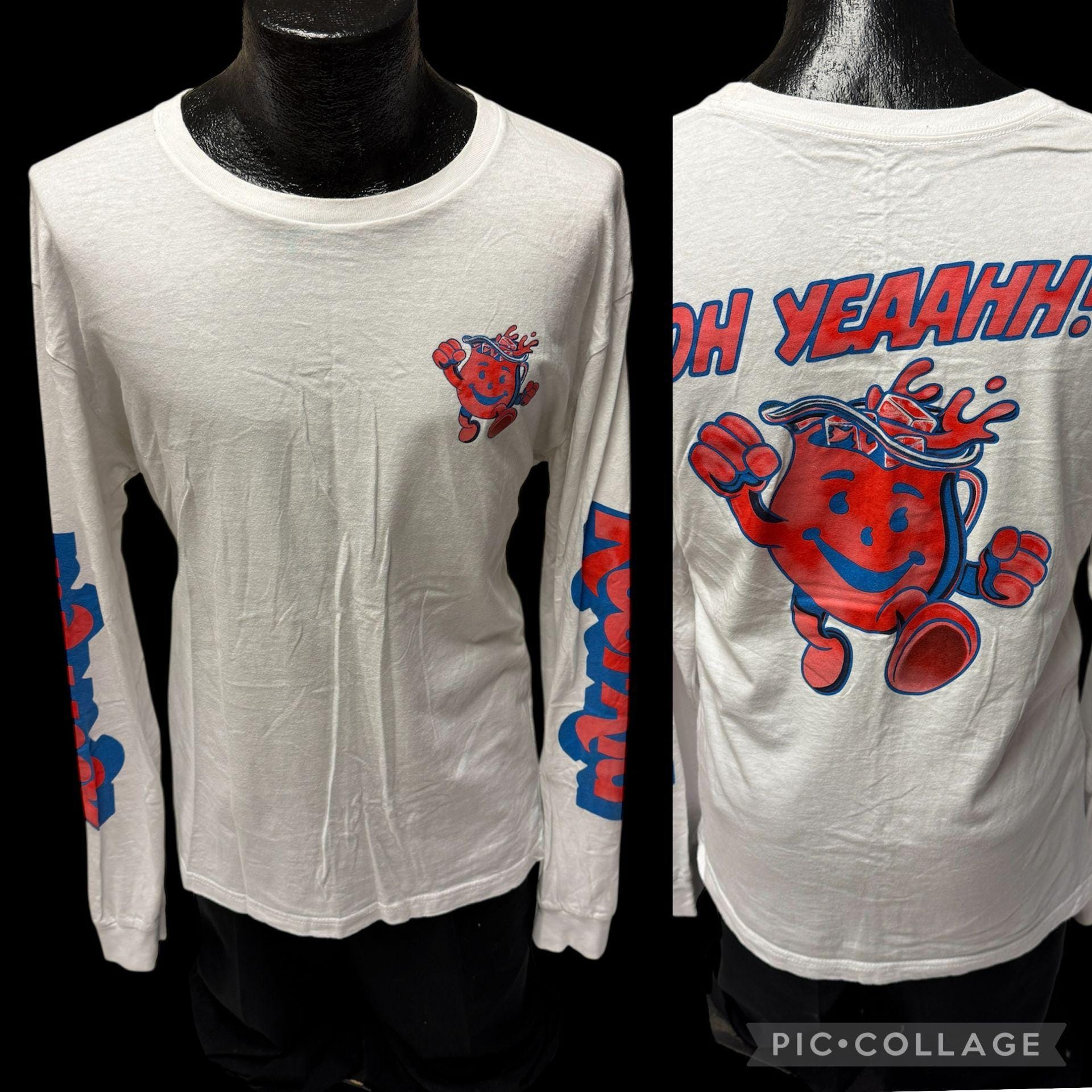 Vintage 90's Kraft Kool Aid Man OH YEAH ! Graphic Spell Out FRONT Back Streetwear Long Sleeve T Shirt Xl