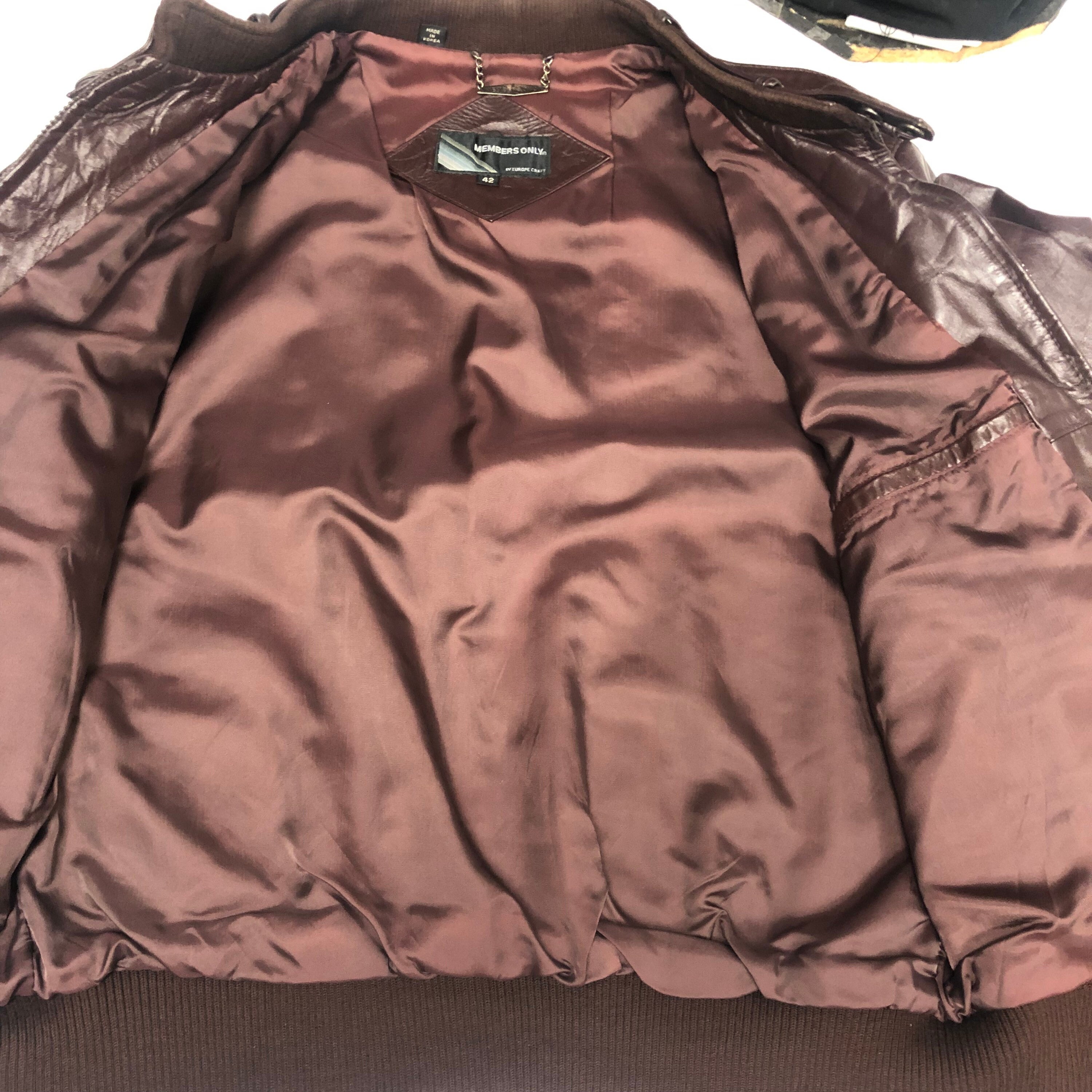 Vintage 80's Members Only Men Brown Leather CAFE RACER Moto Jacket