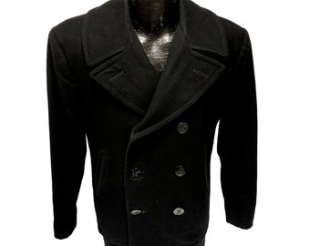 Vintage 90's Sterlingwear DSCP Men Black Wool PEA Coat