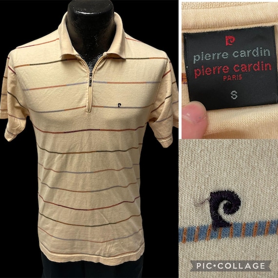 Vintage 80's Pierre Cardin Paris Men's Cream Stripe Logo POLO