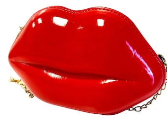 Torebka Vintage 80 90's Lśniąca Czerwona GLOSSY LIPS Crossbody Pucker Up Clutch PARTY Torebka