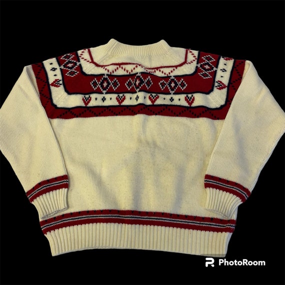 Vintage 70 80's JCPenney Men Cream Red NORDIC Knit