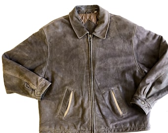 Vintage 80's Roundtree Yorke NUBUCK Skin Bomber Coat BUCKLE