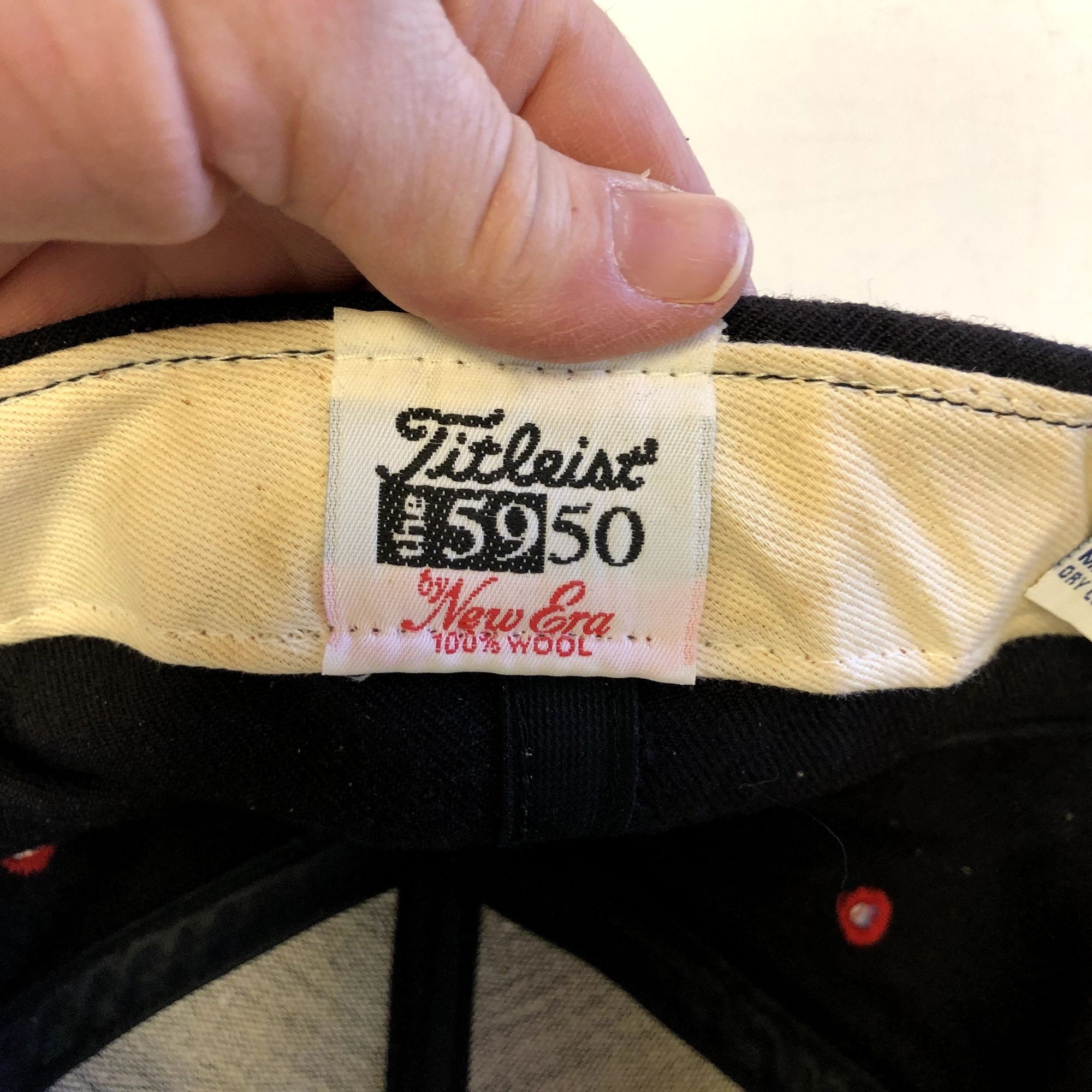 Vintage 80's New Era 5950 Titleist FJ Hat Red Blue 100% WOOL