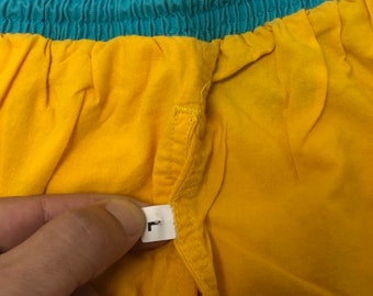 Vintage 80 90's HOBIE USA Neon Yellow Aqua Blue PUFFY Logo