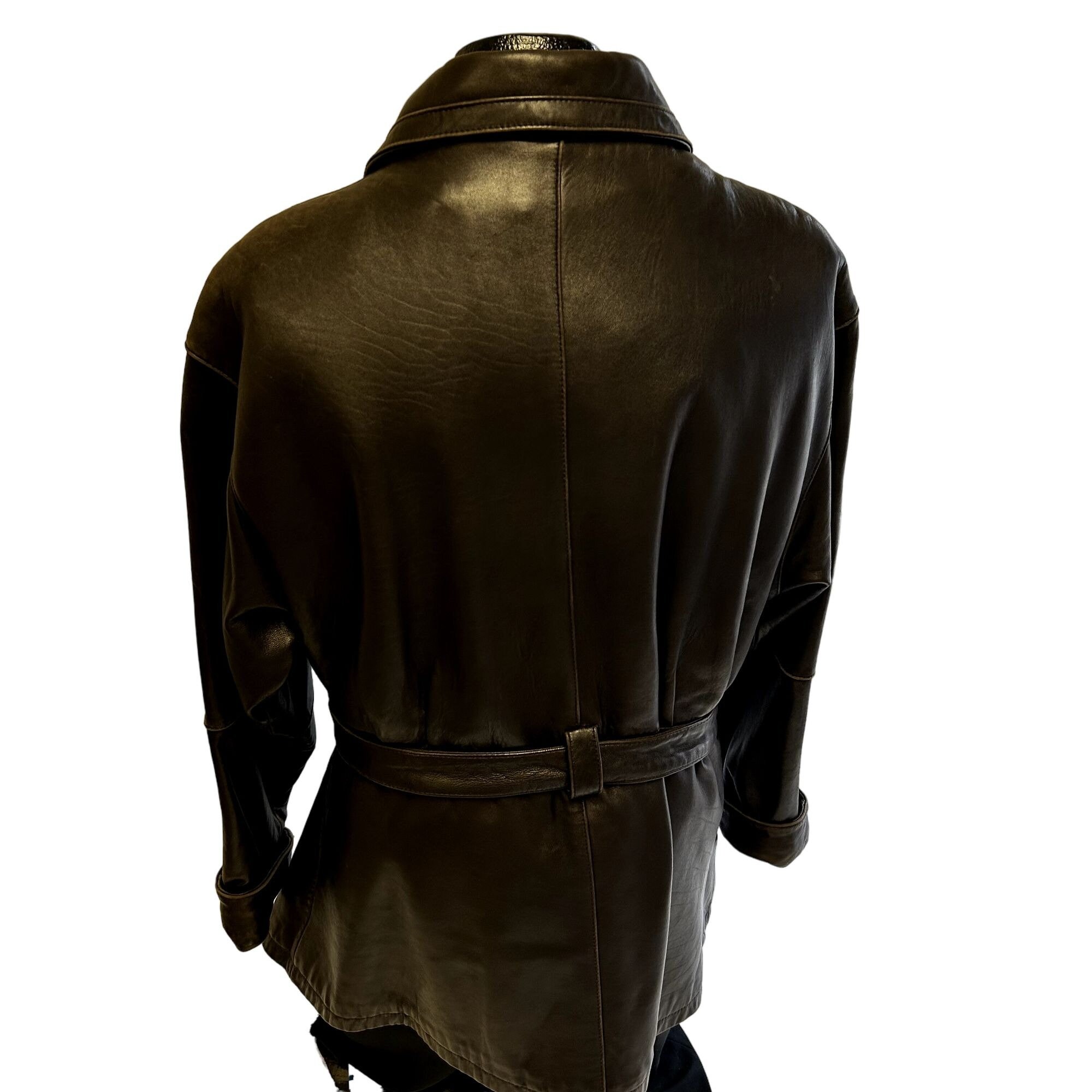 Parka En Cuir Vintage Tibor Années 90 - Taille 2X - Capuche à Bordure Fourrure - Occasion Très Bon état