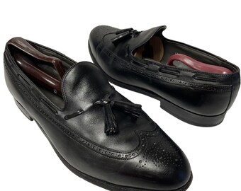 Vintage 80’s Foot Joy Classics Men's Black Leather DRESS Shoes Wing Tip Brogue TASSEL Loafers USA 11 E