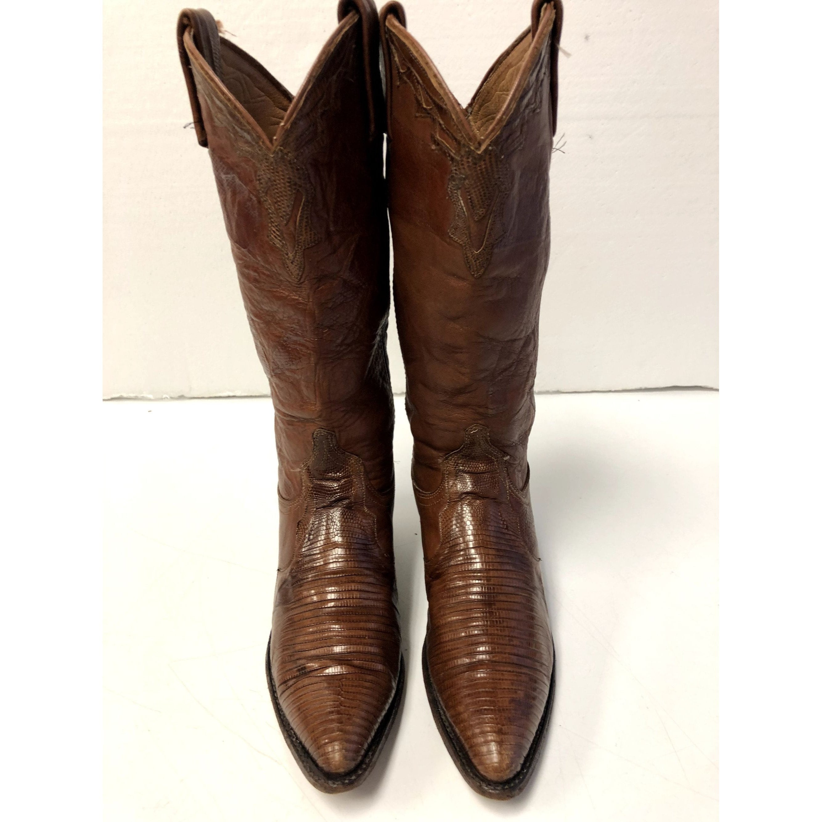Vintage Dan Post Reptile Lizard Cowboy Brown Boots Size 8.5 Dan Post Monitor Lizard Men main image 2