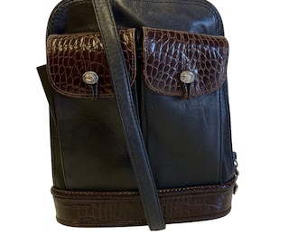 Brighton ONE WORLD 2 Tone BLACK skórzana brązowa torebka na ramię z aligatora