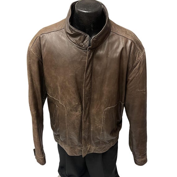 Vintage 80's Reed Men Brown Distressed Leather FLIGHT Jacket