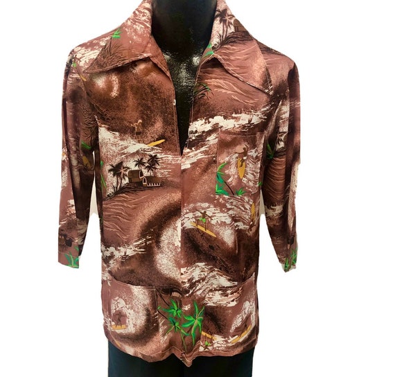 Vintage 40’s Hand Made Brown Mauve Hawaiian Villa… - image 1