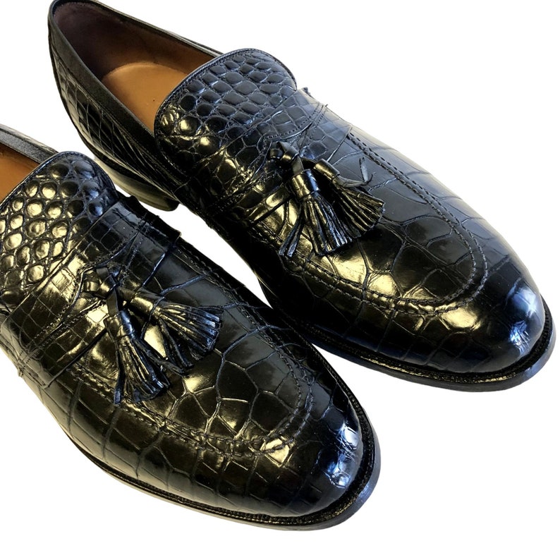 Allen Edmonds CLAYTON Men Black ALLIGATOR Belly Leather DRESS Shoe Tassel Loafers 10 E image 4