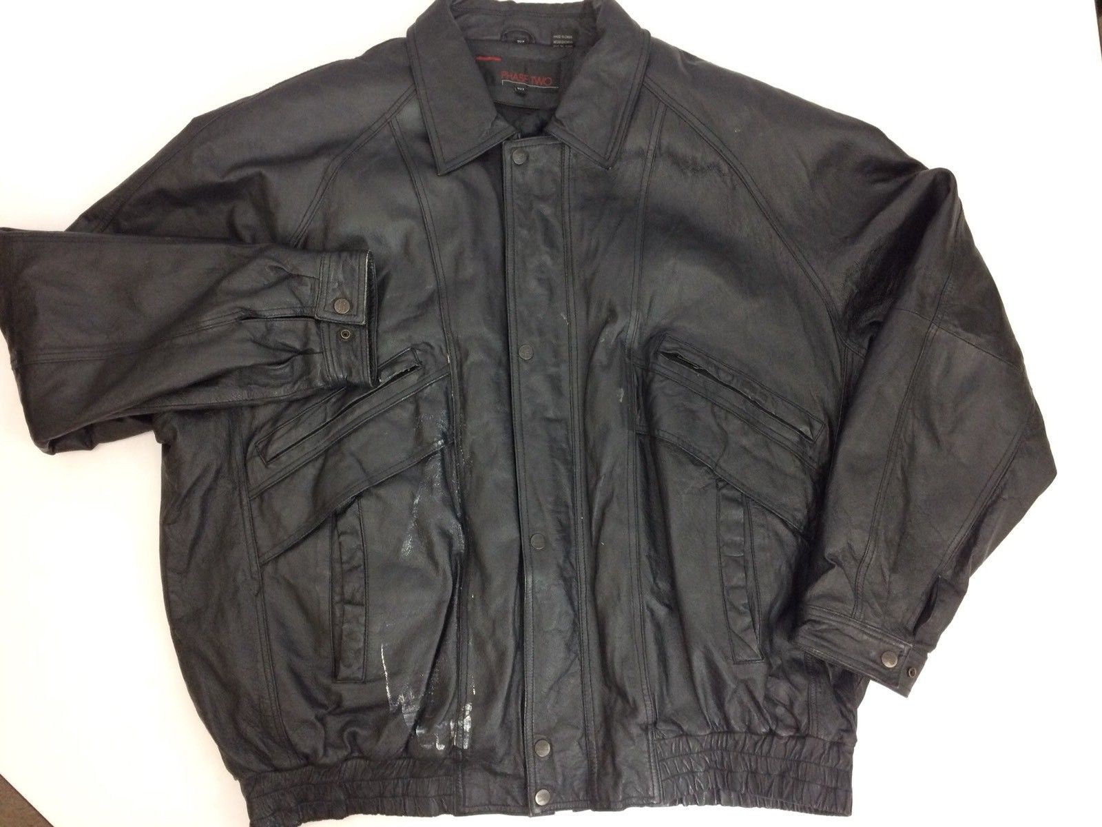 Vintage 80's Phase Two Men BLACK Leather MOTORCYCLE Biker Vintage 80's Phase Two Men BLACK Leather MOTORCYCLE Biker