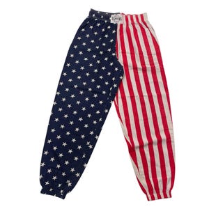 Vintage 80 90&#39;s Captains World Tour Callbox USA American FLAG Stars Stripes BAGGYZ Parachute Pants M