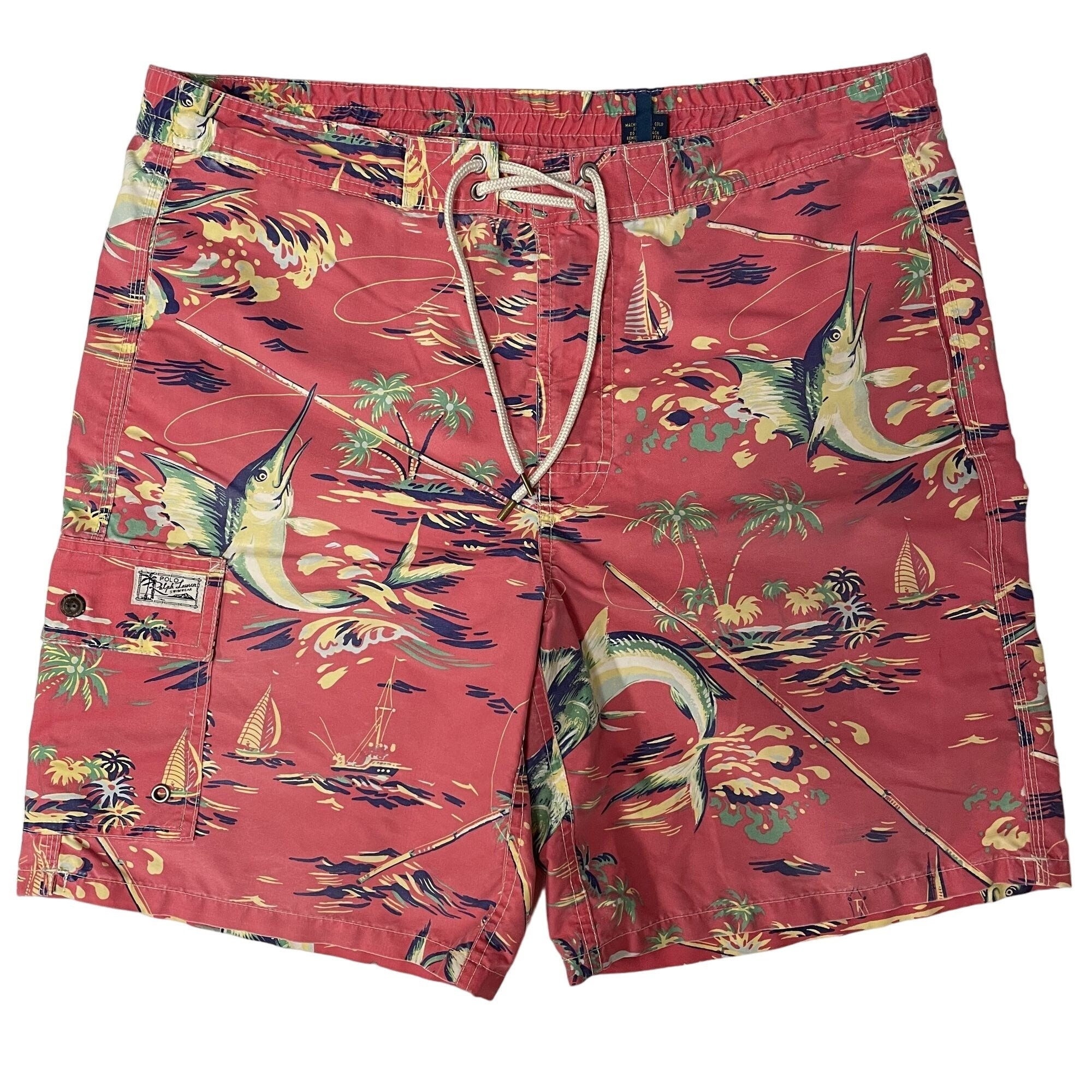 Vtg 90's Ralph Lauren Men Pink Beach Swim Trunks POLO Logo