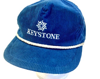 vintage 70 80's Bump Bonnets BLUE CORDUROY Hat KEYSTONE Snapback Casquette de baseball en corde blanche