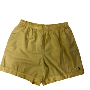 Vintage 80 90's POLO SPORT Swim Shorts Ralph Lauren LOGO Yellow Beach Trunks L image 1