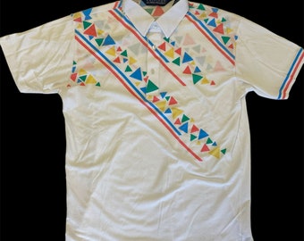 Vintage 80&#39;s Van Heusen Men&#39;s PASTEL Geometric Tennis Polo Golf Shirt L