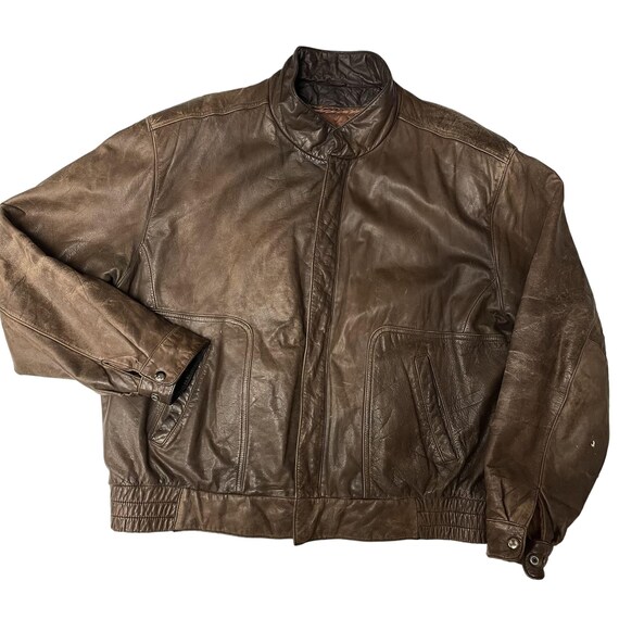 Vintage 80's Reed Men Brown Distressed Leather FLIGHT Jacket