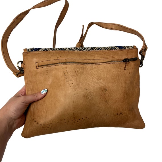 Vintage 70 80's Geometric Leather Hand Bag Should… - image 3