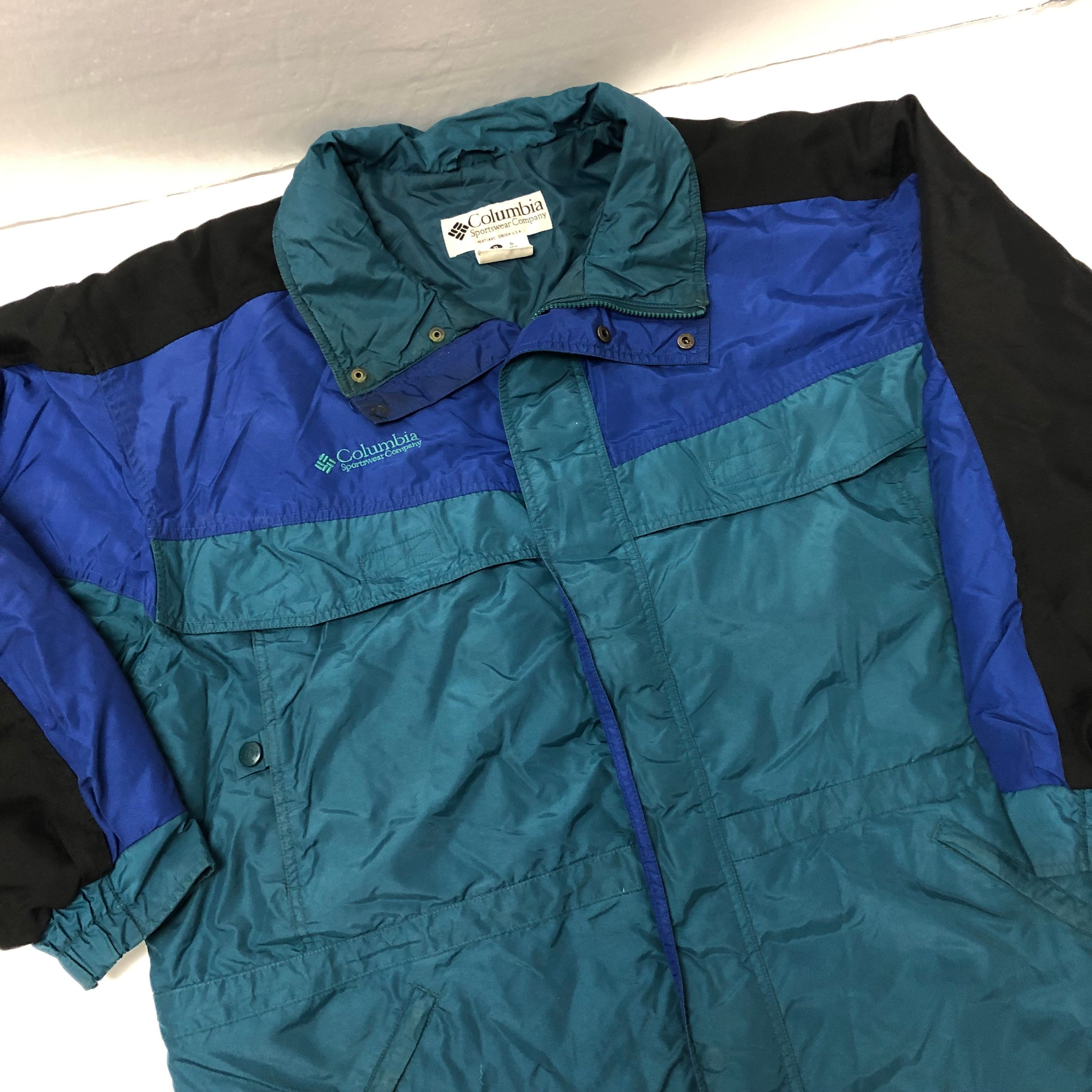 Columbia ジャケット 青/黒/緑 Vtg 80 90's Columbia Men Blue Green COLORBLOCK Winter Jacket