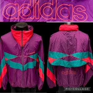 Vintage 80 90's Adidas Purple Colorblock SPELLOUT Track Jacket