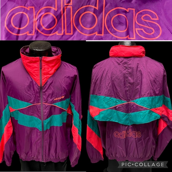Vintage 80 90's Adidas Purple Colorblock SPELLOUT Track Jacket