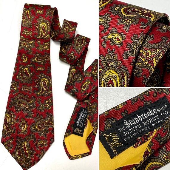 Vintage 40's Joseph Horne Men RED Repp Silk Crava… - image 1