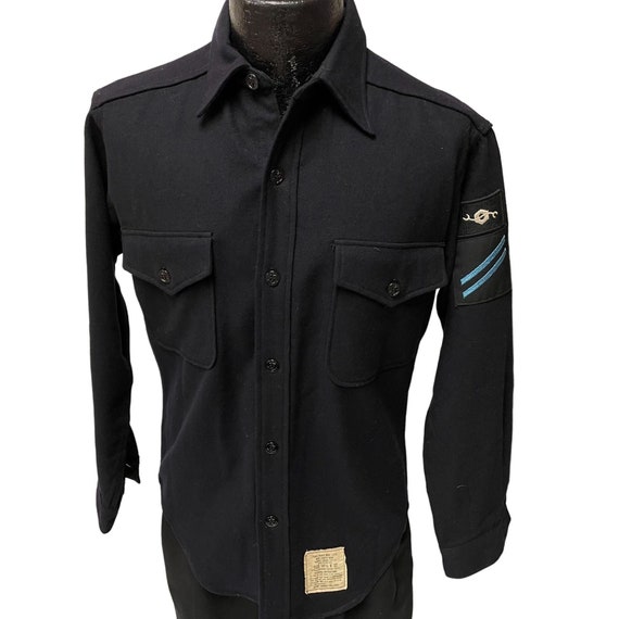 Vintage 70's US Navy USN Blue Wool CPO Military Uniform Shirt With