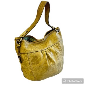 Bolso de mano vintage de piel con flores y herramientas en color verde fósil, bolso de mano estilo shopper, bolso estilo boho