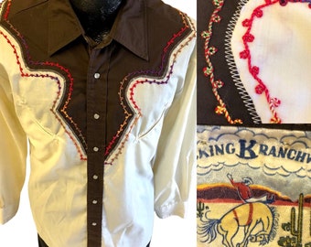 Vintage Rocking Ranchwear Kennington Cowboy WESTERN Rockabilly EMBROIDERED Pearl Snap Shirt L