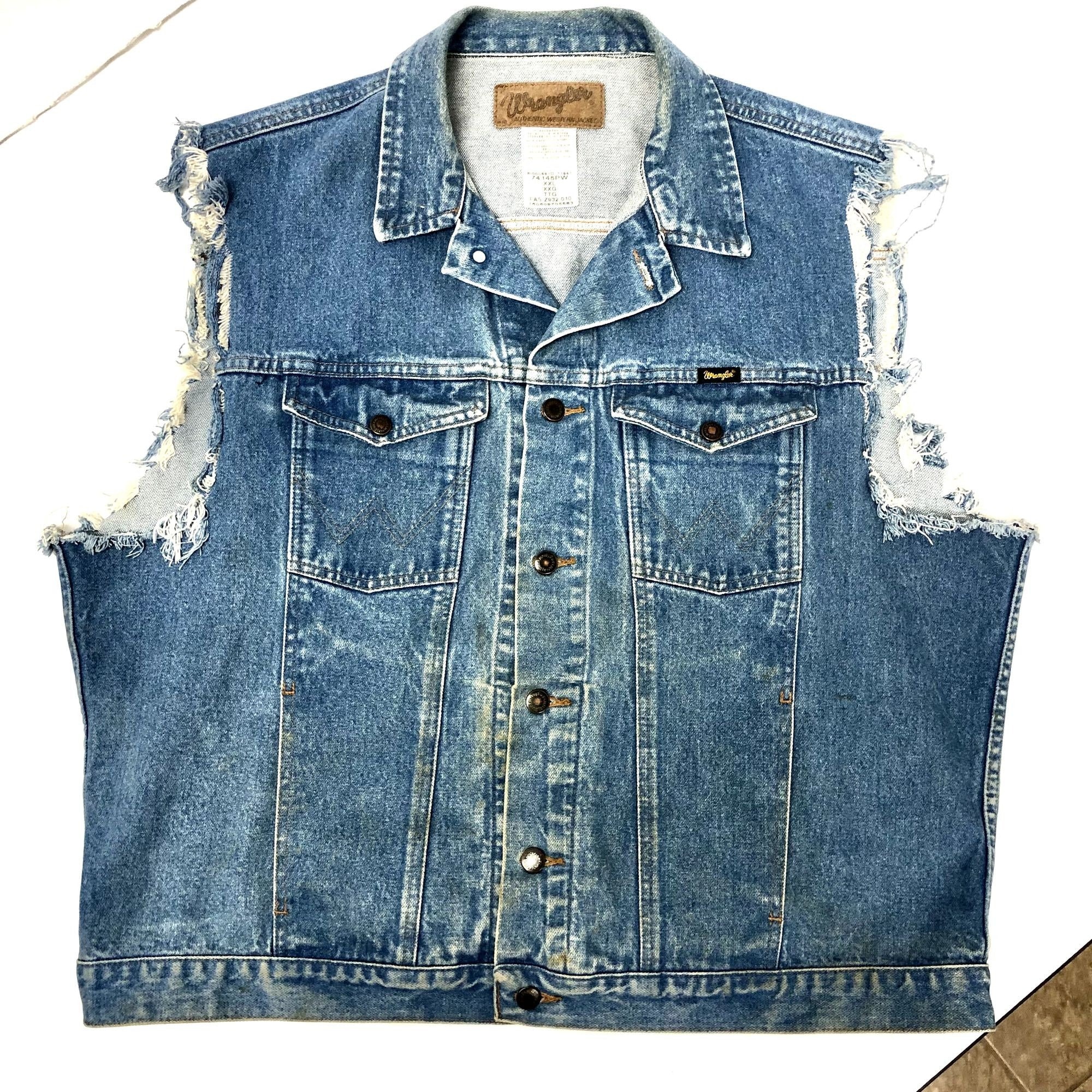80s Wrangler デニム カスタム ベスト gジャン ヴィンテージ 80s USA製 Wranglerラングラー デニムベスト M - Sixpacjoe Web Shop