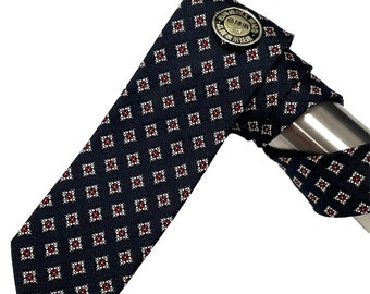 NOS Vintage 50's Timbo Cravat Navy Blue Woven Silk Red NEAT Neck Tie SKINNY Narrow Foulard Necktie