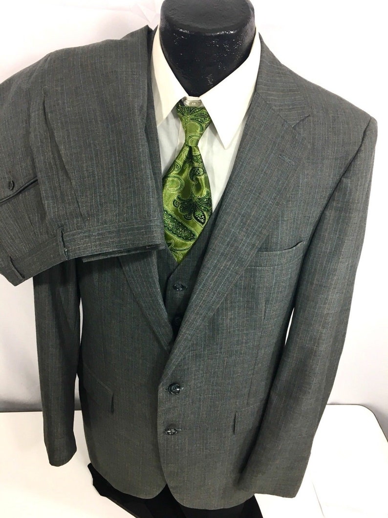 3 Pc Botany 500 Men Gray Blue Pin Stripe Mod Wool Suit & VEST - Etsy