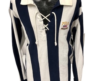 Vintage 80 90’s Ralph Lauren USA NAUTICAL Blue Stripe Polo FLAG Streetwear Shirt xl
