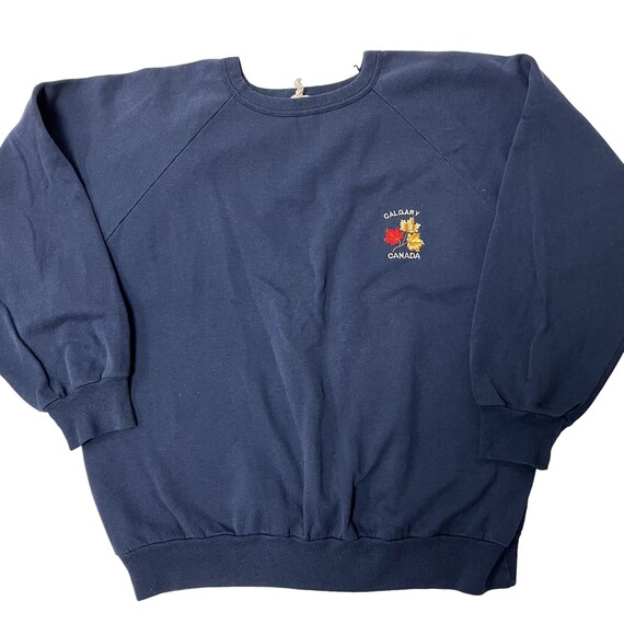 Vintage 80's 90's Quality Goods Navy Blue CALGARY CANADA Soft RAGLAN 50/50 Sweatshirt L