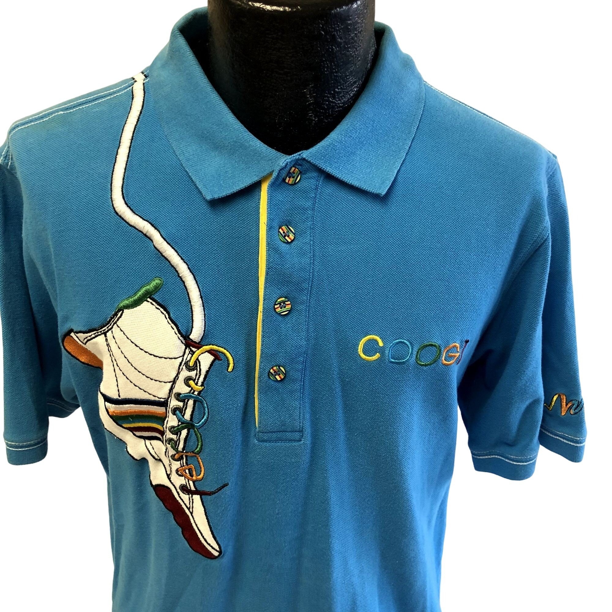 トップス 90s vintage coogi boarder polo shirt y2k Vintage Y2K COOGI AQUA Blue RAINBOW Stripe Streetwear Sneakers