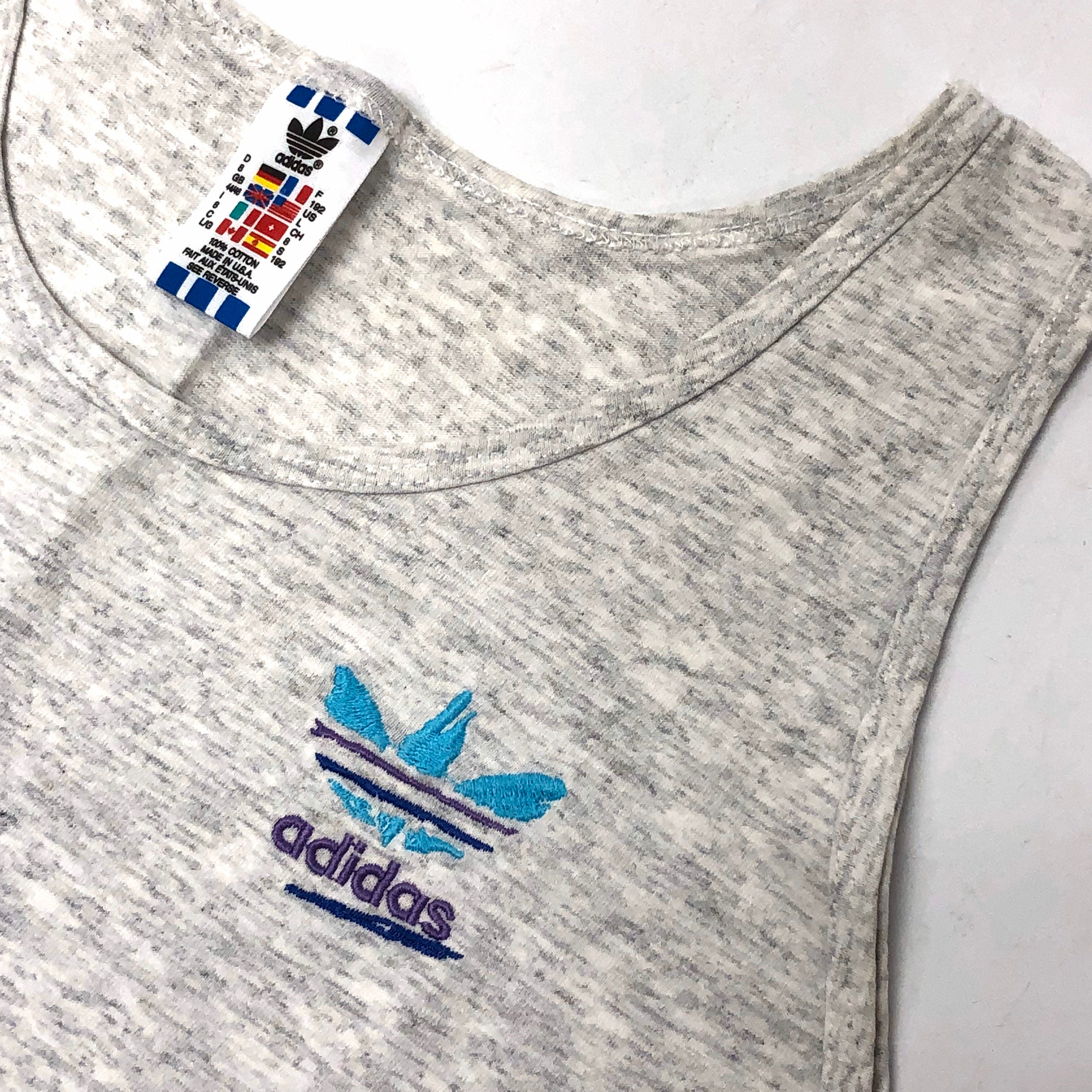 Vintage 80's Adidas Men's Heather Gray Tank Top TREFOIL Logo Muscle Sleeveless Gym Shirt USA Made L - Etsy Vintage 80's Adidas Men's Heather Gray Tank Top TREFOIL Logo Muscle Sleeveless Gym Shirt USA Made L - Etsy