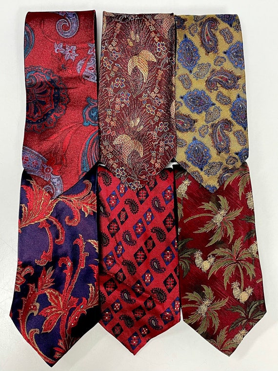 6 pc Men's Red PAISLEY Thick Woven SILK Neck Tie … - image 1