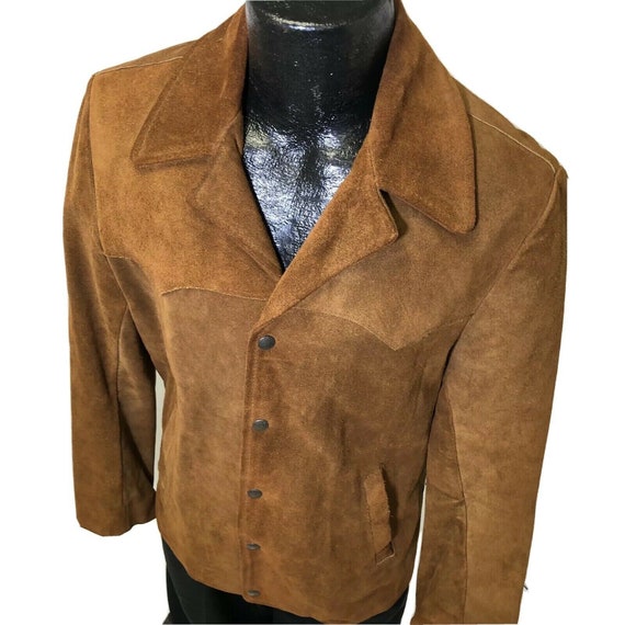Vintage Pioneer Wear Men Brown HEAVY SUEDE Cowboy Western Jacket