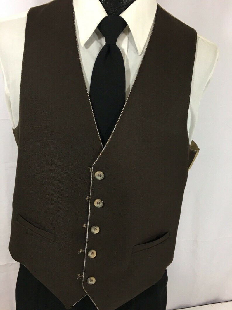 3 pc Vintage 60/'s Palm Beach Men Brown Houndstooth GLEN PLAID Wool Bankers Suit 40 R /& Vest Trousers Pants Slacks 3630
