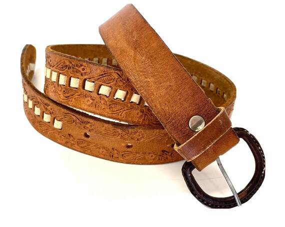 Vintage 1970\'s Leather Hippie Belt Vintage 1970s Tooled Leather Handmade Hippie Belt - Etsy main image 4