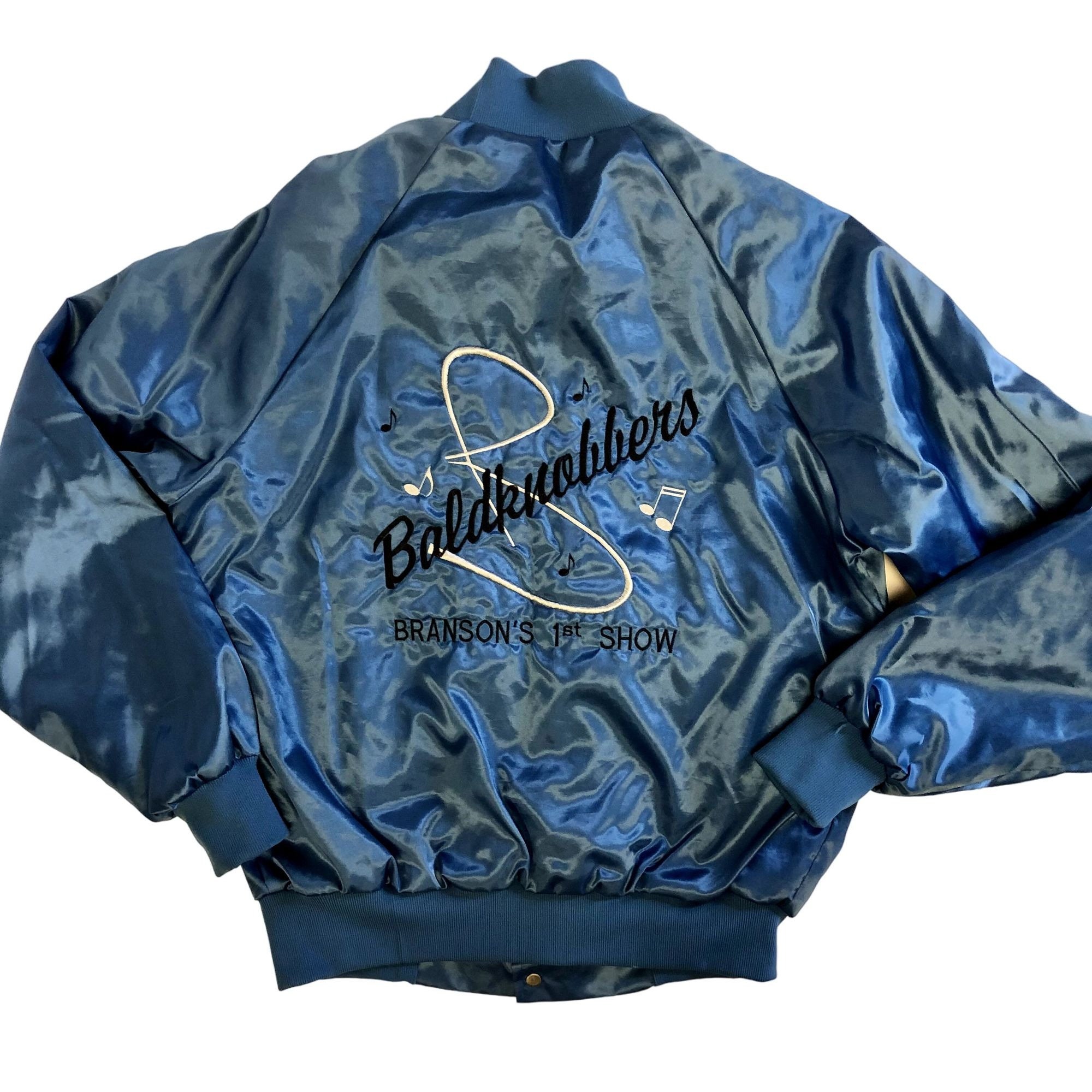 Vintage 80's American Fit Blue SATIN Bomber Baldknobbers