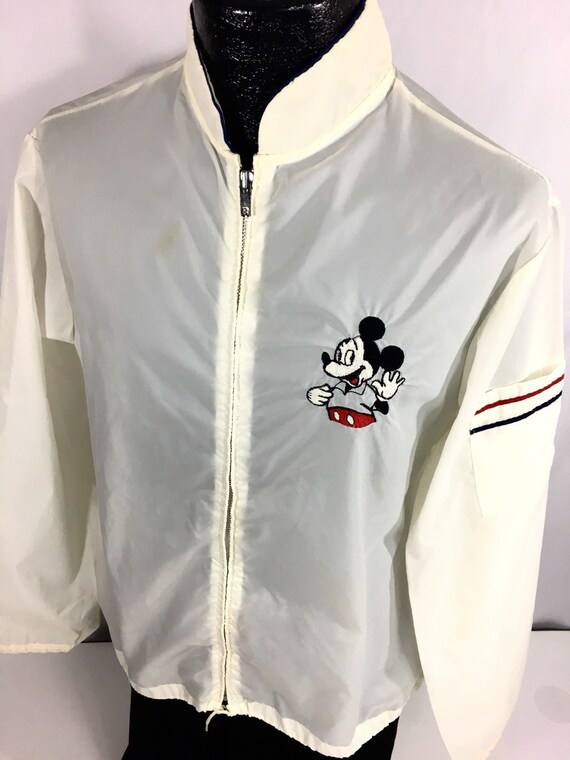 Vintage 80-90's Walt Disney Men WHITE Nylon Embroidered MICKEY