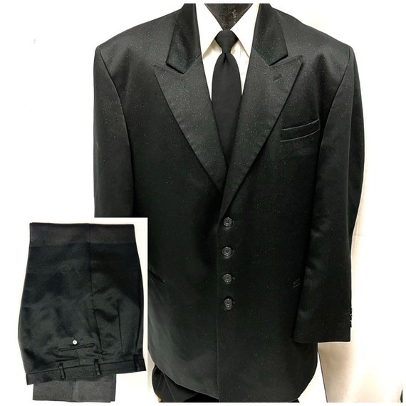 Vtg Falcone BLACK 4 Button Peak Lapel Shiny GOLD … - image 2