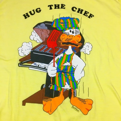 Shops Vintage 1987 Hanes Men's Cartoon Grillin BBQ CHEF Duck Mania Yellow 1980's Graphic Dad 50/50 T Shirt XL 46-48